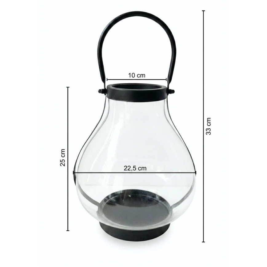 Lanterna decorativa GLASSY 25 cm preta