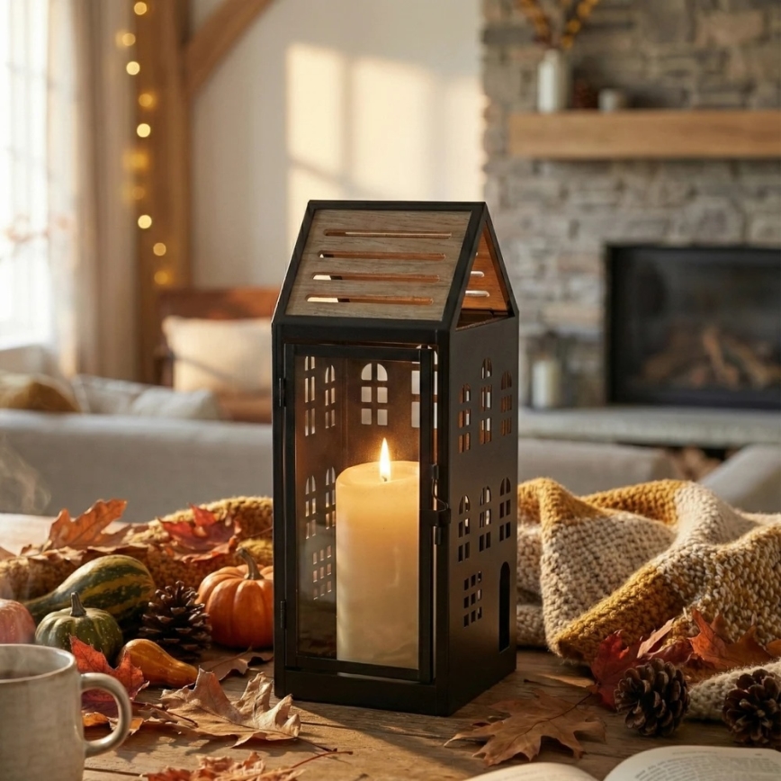 Lanterna decorativa HOME 34,5 cm preta/bege