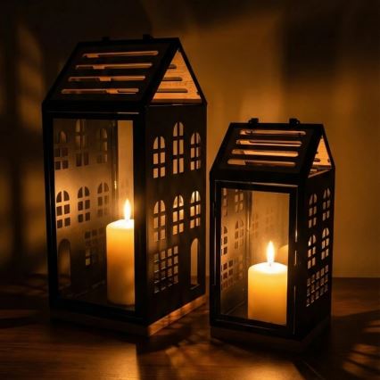 Lanterna decorativa HOME 34,5 cm preta/bege