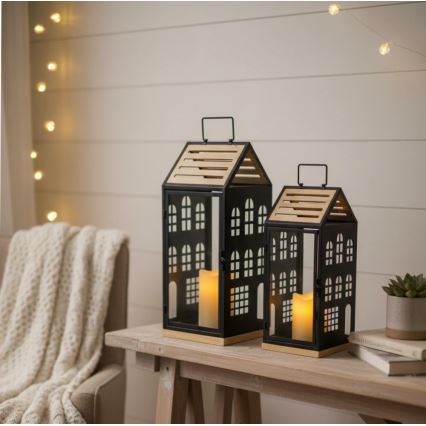 Lanterna decorativa HOME 34,5 cm preta/bege
