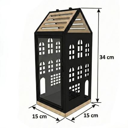 Lanterna decorativa HOME 34,5 cm preta/bege