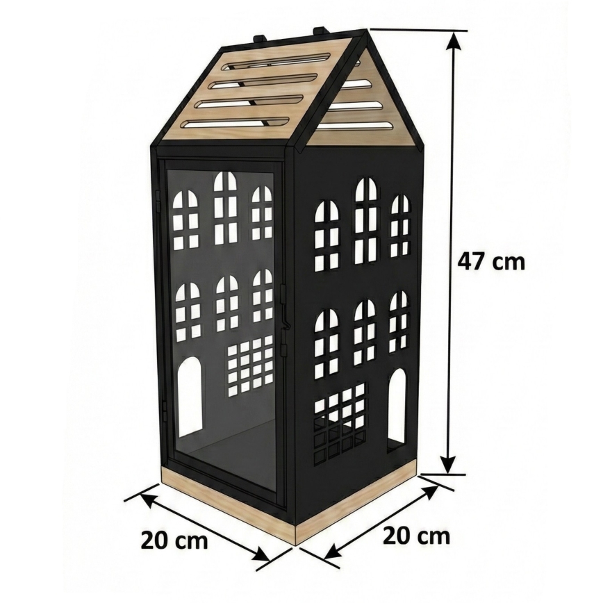 Lanterna decorativa HOME 47,5 cm preta/bege