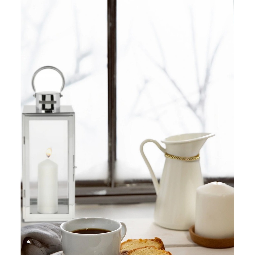 Lanterna decorativa TOWER 29 cm, acabamento cromado brilhante