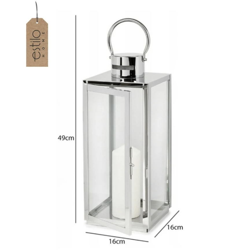 Lanterna decorativa TOWER 49 cm cromada brilhante