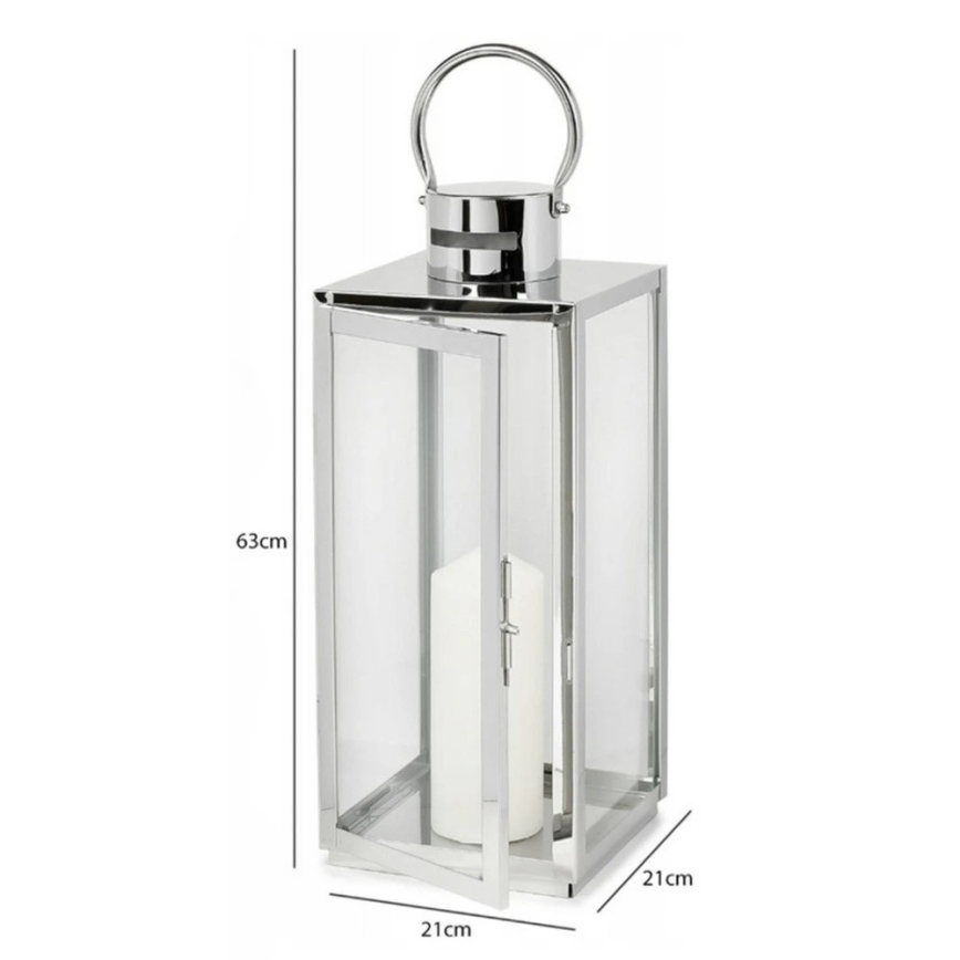 Lanterna decorativa TOWER 63 cm, acabamento cromado brilhante