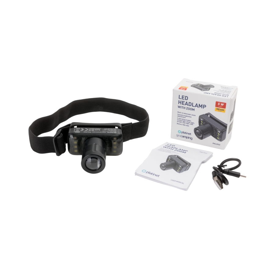 Lanterna frontal LED recarregável regulável LED/2,1W/5V 500 mAh