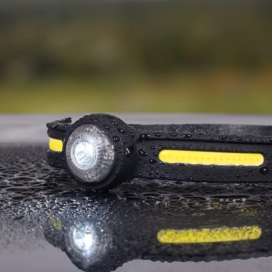 Lanterna frontal LED recarregável com ajuste de intensidade e luz vermelha — 5V, IPX4, 550 lm, 600 mAh