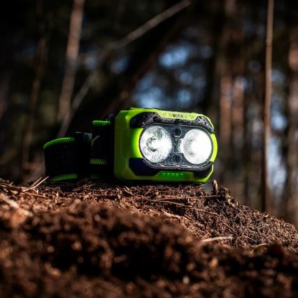 LED Lanterna de cabeça recarregável dimerizável com sensor e luz vermelha LED/10W/5V/3xAAA IP44 600 lm 1200 mAh