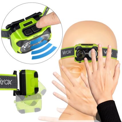 LED Lanterna de cabeça recarregável dimerizável com sensor e luz vermelha LED/10W/5V/3xAAA IP44 600 lm 1200 mAh