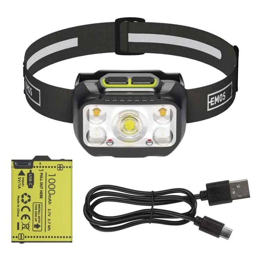 Lanterna frontal recarregável e regulável LED/3xAAA/1000 mAh 3,7V