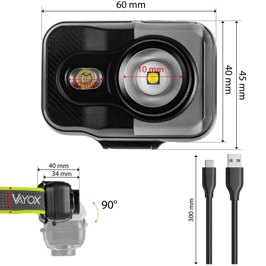 Lanterna frontal recarregável LED dimerizável/10W/5V/3xAAA IP66 800 lm 1000 mAh