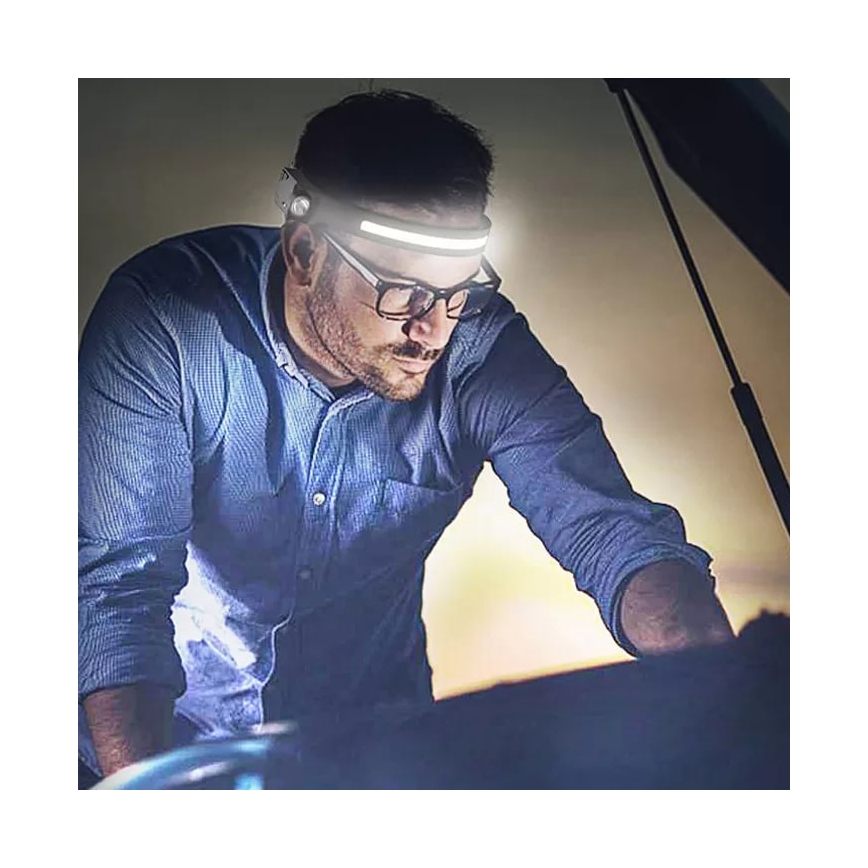 Lanterna frontal recarregável LED regulável com sensor 2xLED/5V IP44 350 lm 1200 mAh