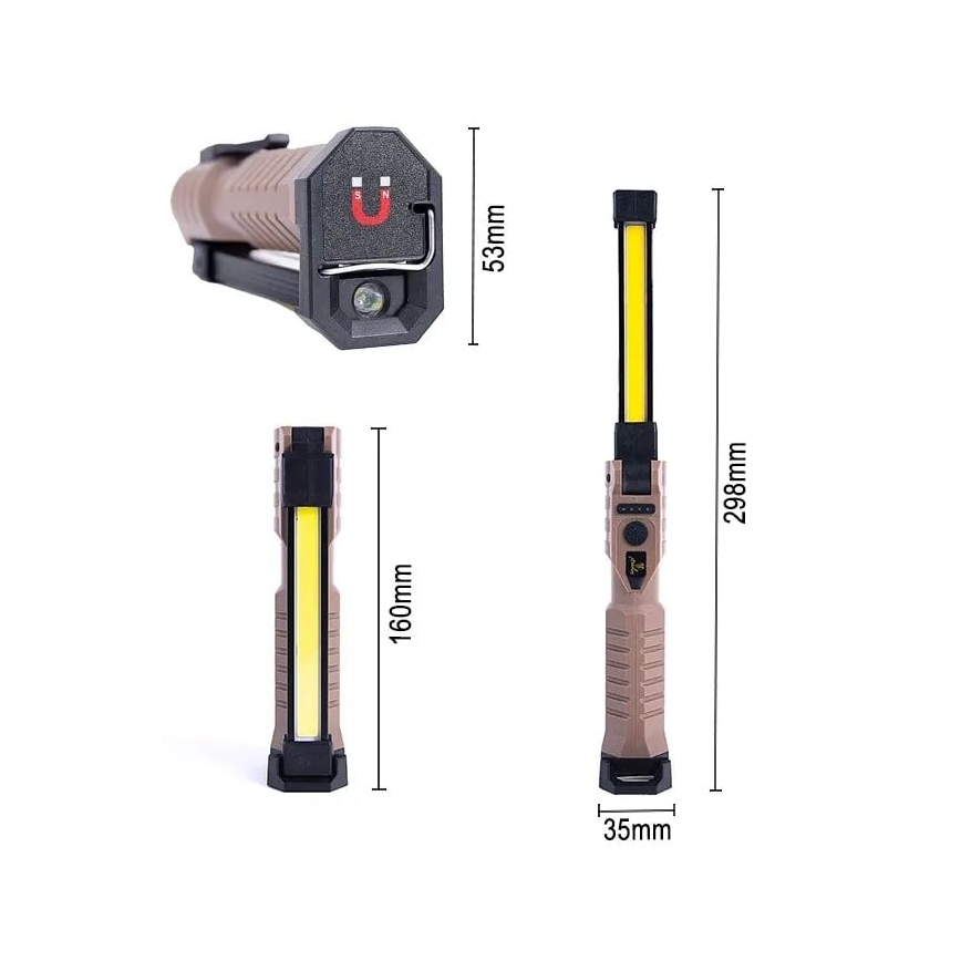 Lanterna de trabalho recarregável LED dimmerizável com função powerbank LED/4W/5V IPX4 600 lm 2000 mAh