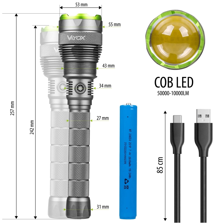 Lanterna LED regulável e com power bank LED/5V IPX7 10000 brilhante 2600 mAh
