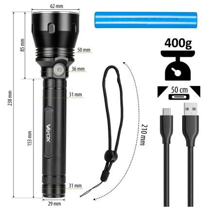 Lanterna recarregável LED dimmerizável LED/20W/5V IPX5 1570 lm 8400 mAh