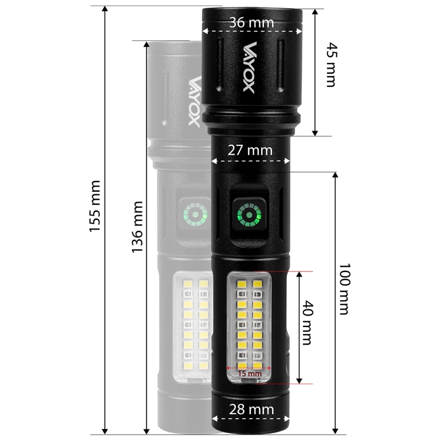 Lanterna recarregável LED dimmerizável com luz vermelha LED/5W/5V IPX4 260 lm 2000 mAh