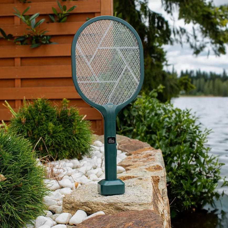 Armadilha elétrica LED para insetos 2 em 1 com ecrã LCD 1200 mAh/5V verde