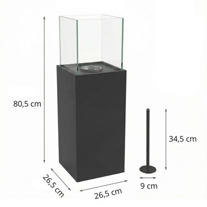 Lareira a bioetanol ALICANTE 26,5x80,5 cm 2kW preta
