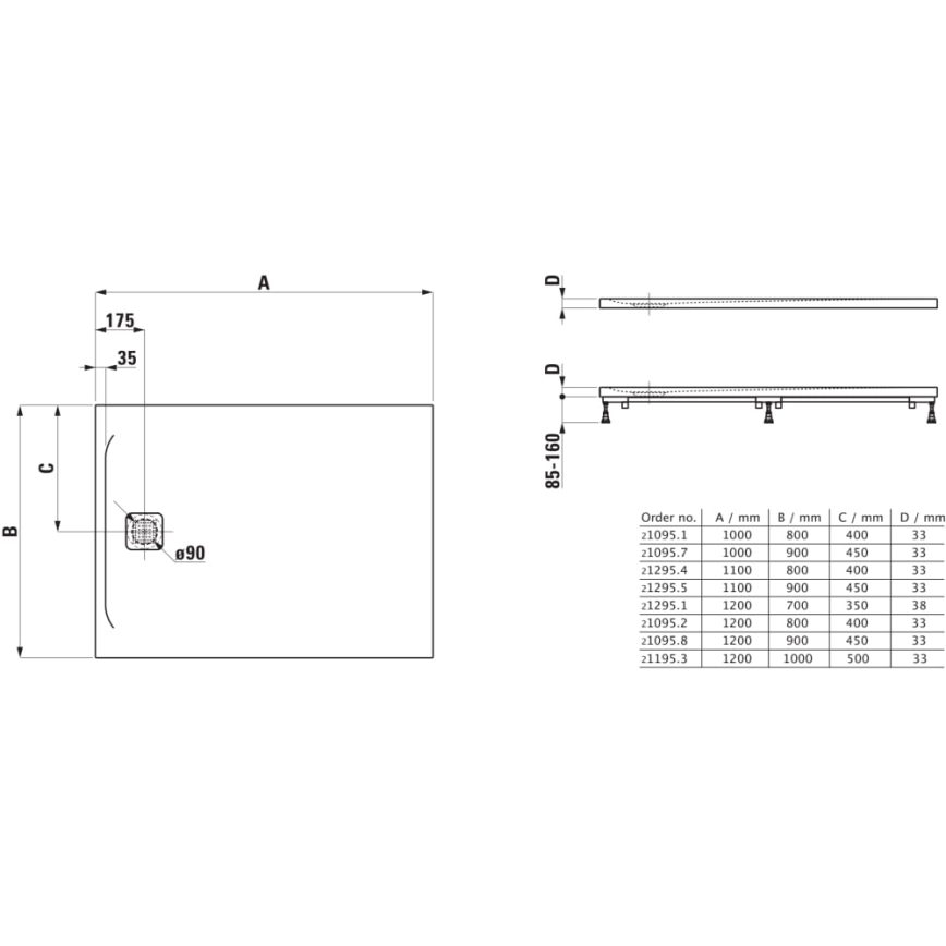 LAUFEN H2109580000001 - Base de duche retangular PRO 120x90 cm marbond/branco
