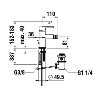 LAUFEN H3410810041141 - Misturador para bidé com válvula de escoamento e transbordo LUA cromo brilhante