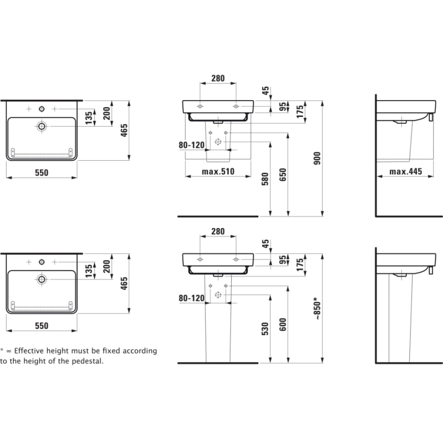LAUFEN H8109620001041 - Lavatório para bancada/suspenso PRO 55x46,5 cm cerâmica/branco