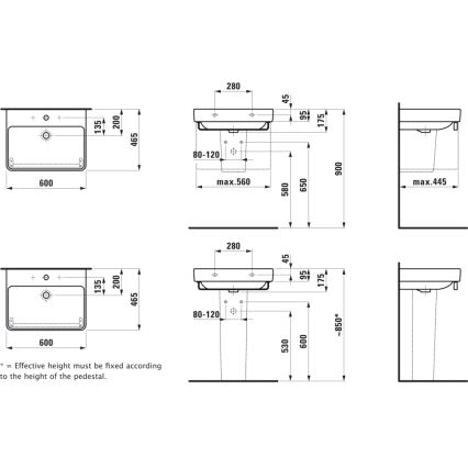 LAUFEN H8109630001091 - Lavatório de encostar/suspenso PRO 60x46,5 cm cerâmica/branco