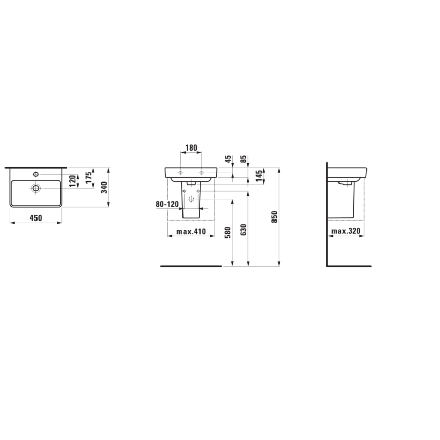 LAUFEN H8159610001041 - Lavatório PRO para bancada/suspenso 45x34 cm cerâmica/branco