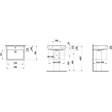 LAUFEN H8189520001041 - Lavatório de encostar/suspenso PRO 60x48 cm cerâmica/branco