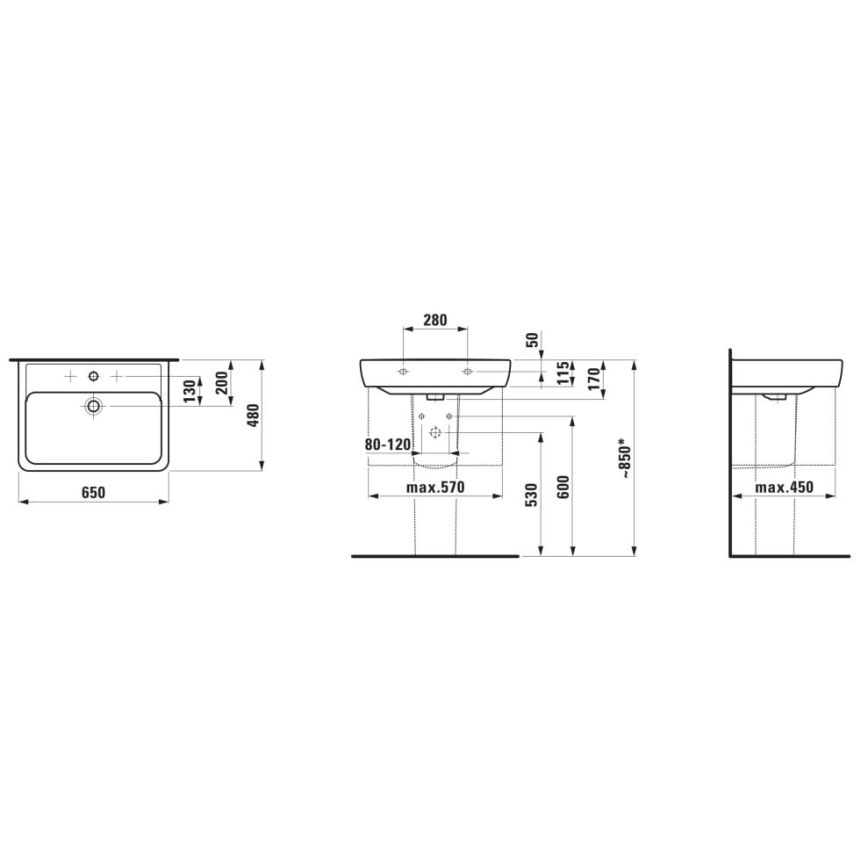 LAUFEN H8189530001041 - Lavatório de encostar/suspenso PRO 65x48 cm cerâmica/branco