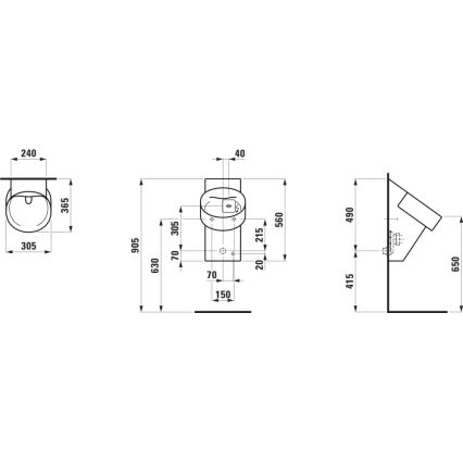 LAUFEN H8402867160001 - Pisoár com sensor VAL 230 V, alimentação de água traseira e saída de esgoto traseira, em cerâmica, acabamento preto fosco