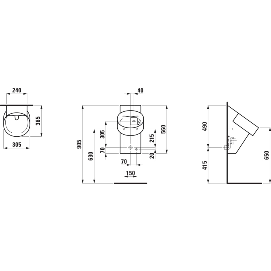 LAUFEN H8402867160001 - Pisoár com sensor VAL 230 V, alimentação de água traseira e saída de esgoto traseira, em cerâmica, acabamento preto fosco