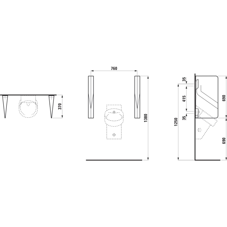 LAUFEN H8472807160001 - Divisória para mictório VAL 69x37 cm cerâmica/preto mate