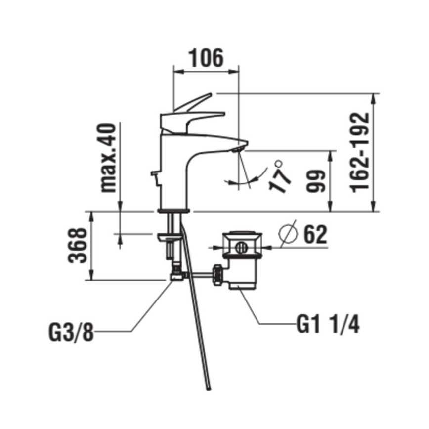LAUFEN HF500701100000 - Misturador para lavatório com válvula de escoamento e transbordo LAURIN 16,2 cm cromo brilhante