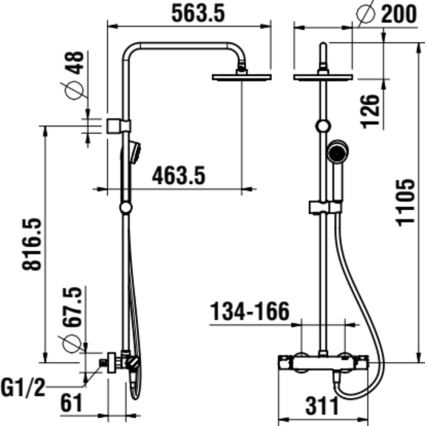 LAUFEN HF500957100600 - Conjunto de duche com bateria termostática CITYPRO cromo brilhante
