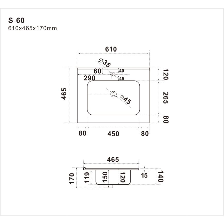 Lavatório de embutir LILLESNAD 61x46cm cerâmica/preto
