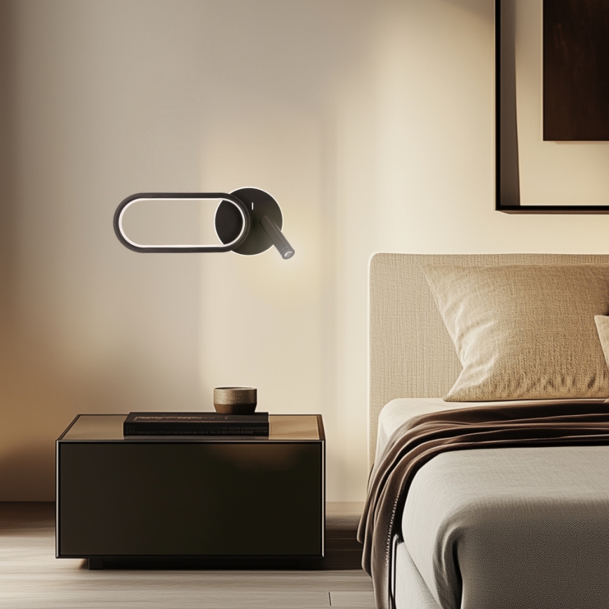 Luminária de Parede LED MONET LED/13W/230V + LED/2W 3000/4000/6000K preta