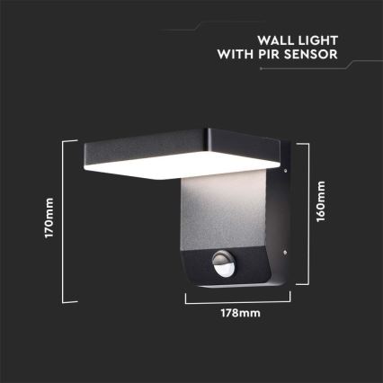 Luminária de parede LED flexível para exterior com sensor LED/17W/230V IP65 4000K preta