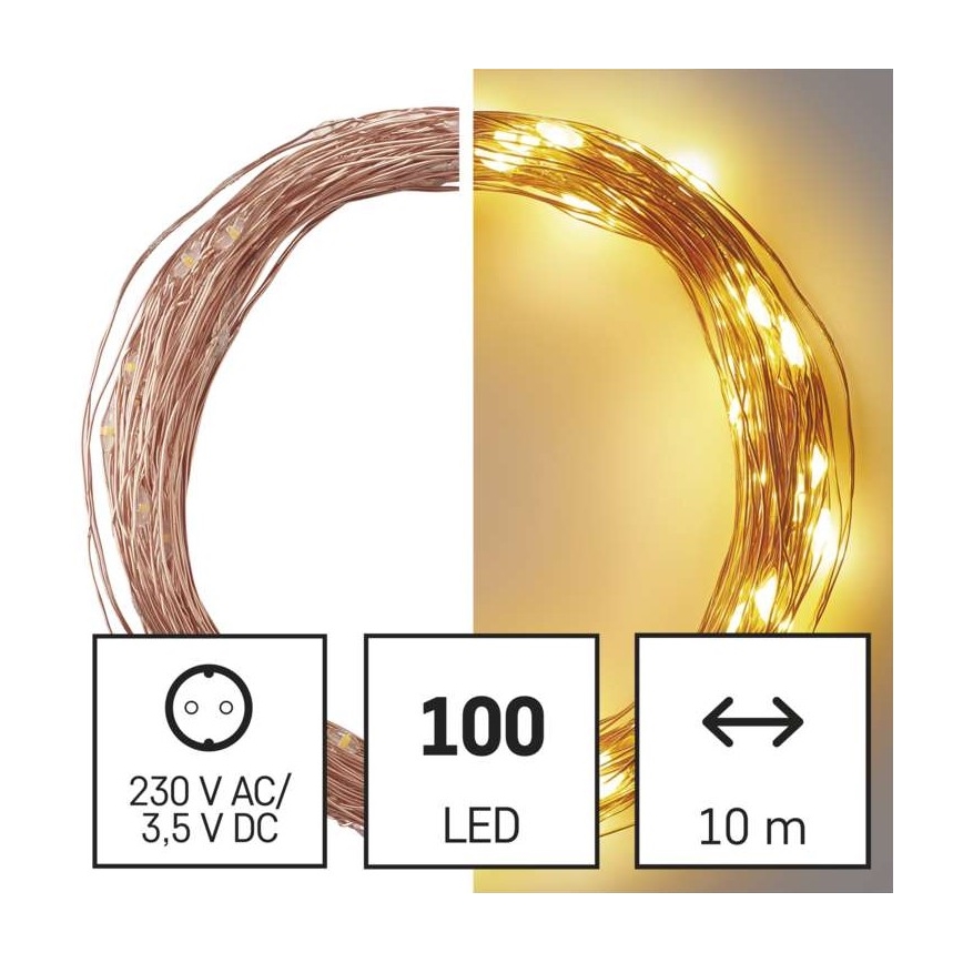 LED cabo de luzes de Natal para exterior 100xLED/15m IP44 branco quente