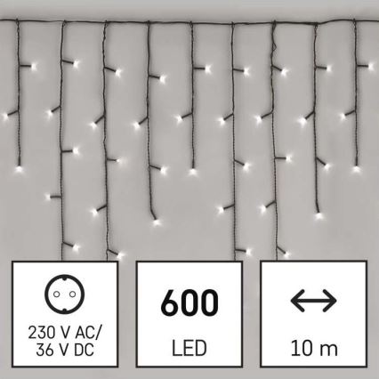 LED Cadeia luminosa de Natal para exterior 600xLED/8 modos 15m IP44 branco frio