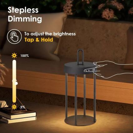 LED dimerizável, lâmpada de mesa tátil recarregável para exterior GENTLE LED/1,5W/3,7V 3000 mAh IP44 preta