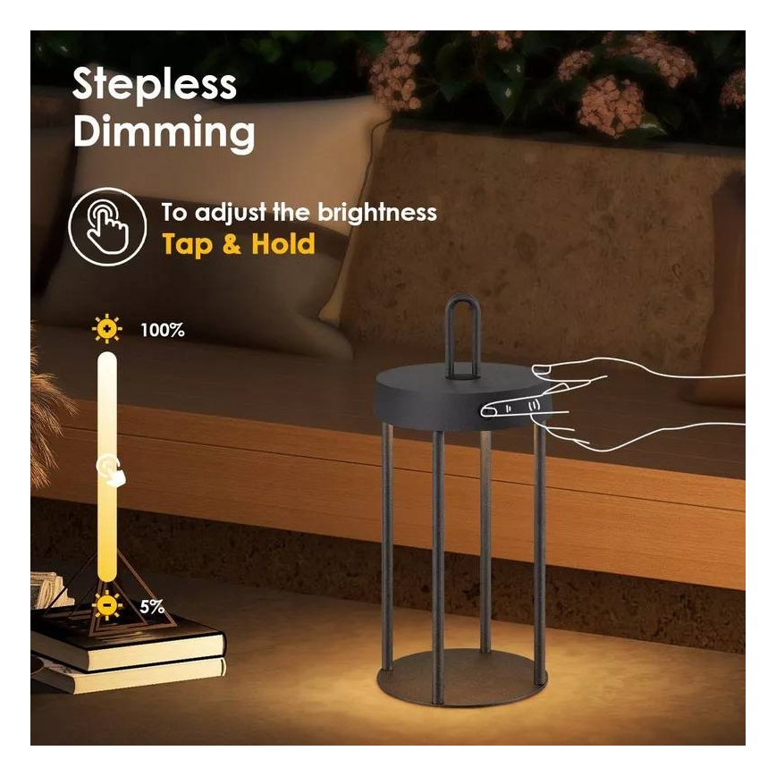LED dimerizável, lâmpada de mesa tátil recarregável para exterior GENTLE LED/1,5W/3,7V 3000 mAh IP44 preta