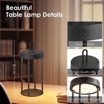 LED dimerizável, lâmpada de mesa tátil recarregável para exterior GENTLE LED/1,5W/3,7V 3000 mAh IP44 preta