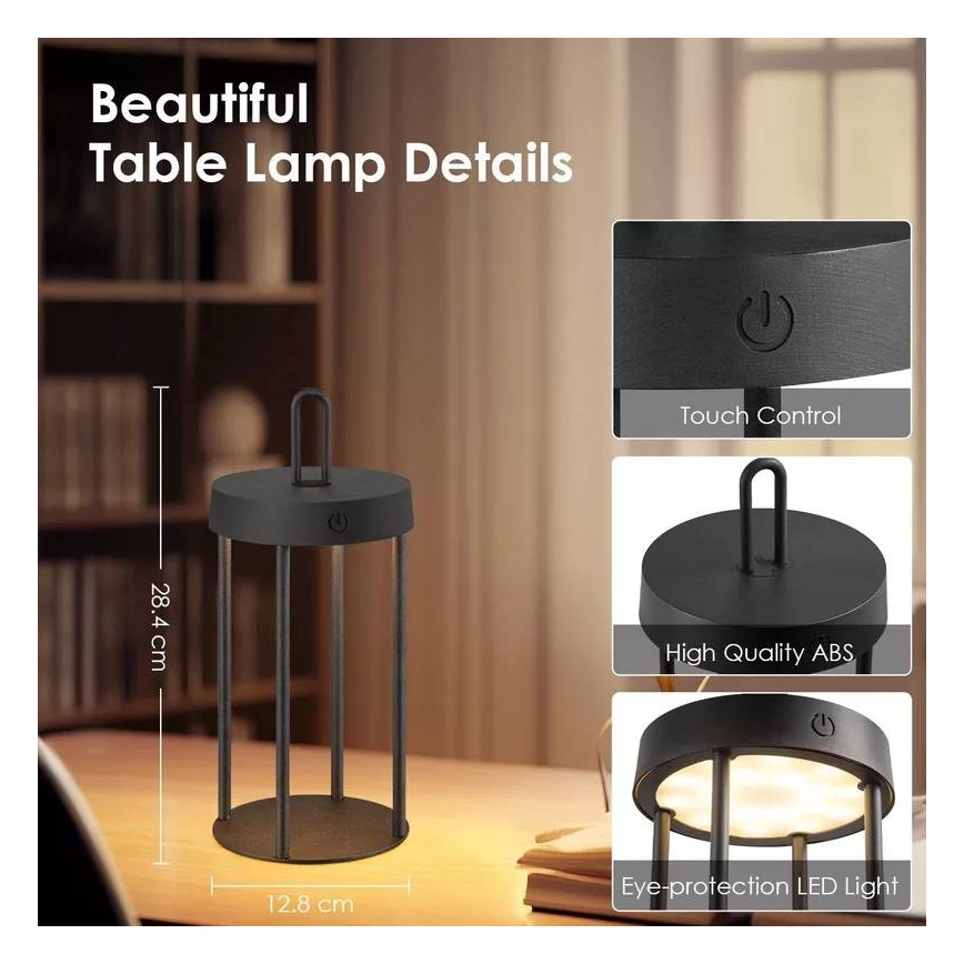 LED dimerizável, lâmpada de mesa tátil recarregável para exterior GENTLE LED/1,5W/3,7V 3000 mAh IP44 preta