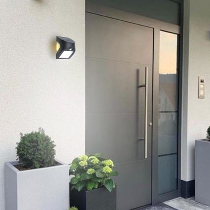 Aplique de parede solar com sensor LED/3W/3,7V 3000/4000K 1200 mAh IP54 preto