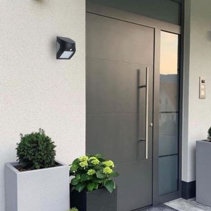 Aplique de parede solar com sensor LED/3W/3,7V 3000/4000K 1200 mAh IP54 preto