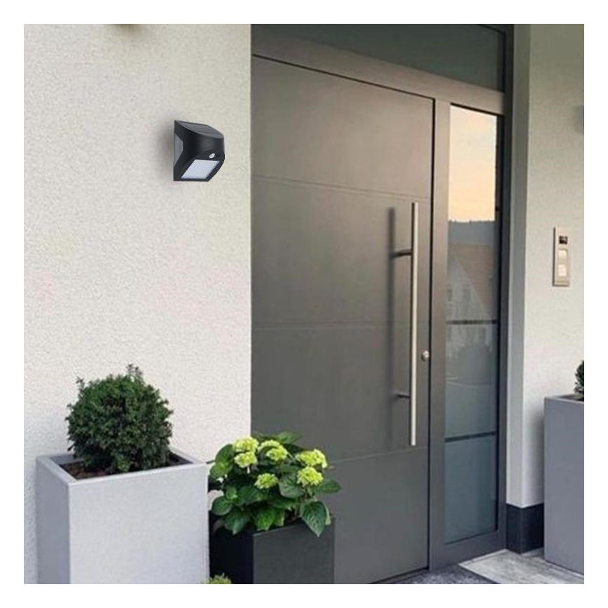 Aplique de parede solar com sensor LED/3W/3,7V 3000/4000K 1200 mAh IP54 preto