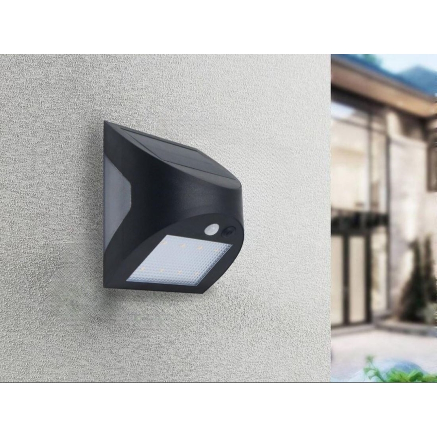 Aplique de parede solar com sensor LED/3W/3,7V 3000/4000K 1200 mAh IP54 preto