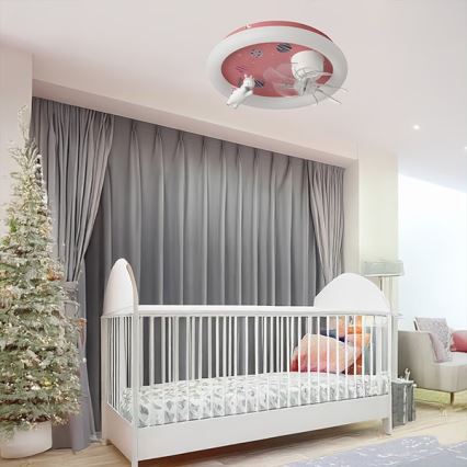 Candeeiro de teto LED infantil dimerizável com ventoinha, 48W, 230V, 3000/4000/6000K, Ø 50 cm, rosa + comando remoto