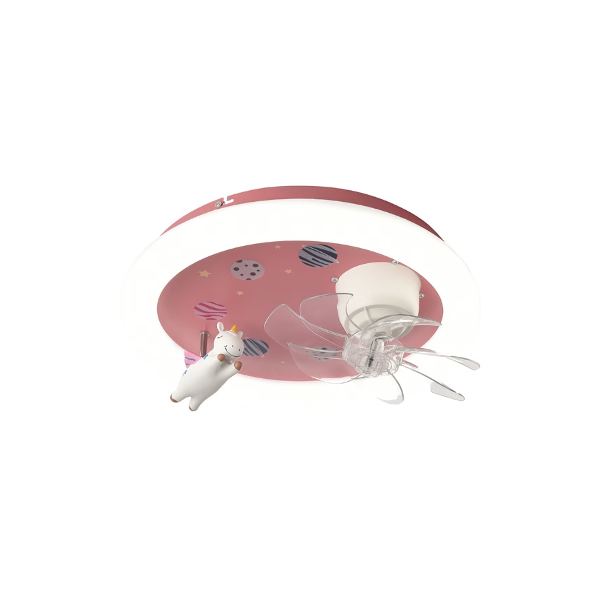 Candeeiro de teto LED infantil dimerizável com ventoinha, 48W, 230V, 3000/4000/6000K, Ø 50 cm, rosa + comando remoto