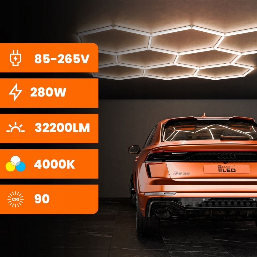 Candeeiro de teto LED HEXAGON LED/350W/85-265V 4000K 313x298 cm IRC 90 IP44 branco